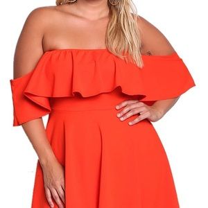 ROSIANNA Women's Off Shoulder Strapless Ruffle Mini Plus Size Swing Dress